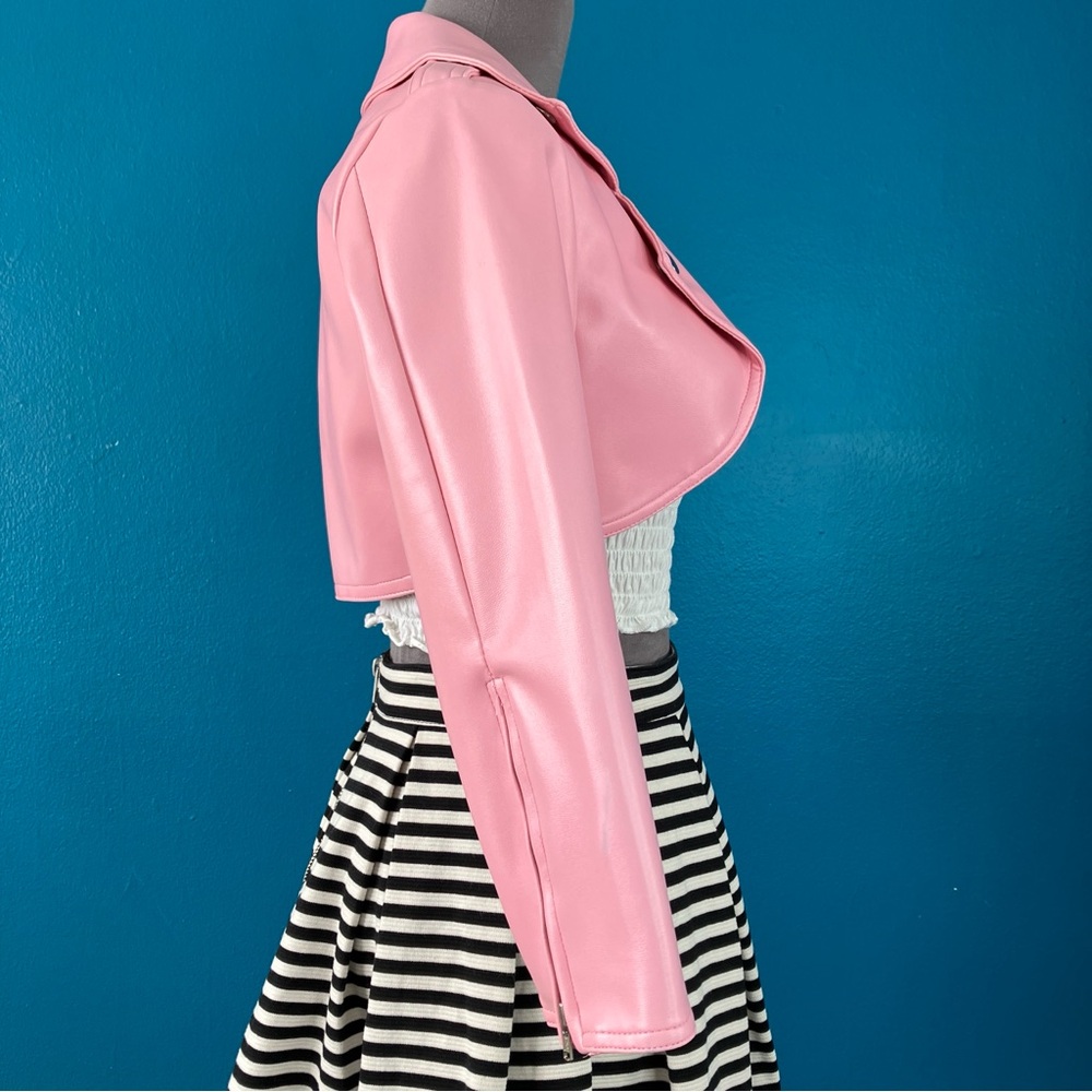 Pinup Couture Pink Vegan Leather Motorcycle Jacket Cropped Bolero Size XS - Picture 5 of 16